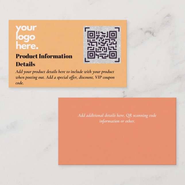 QR Code Product Packaging Warranty Details Coupon Enclosure Card (Front/Back)