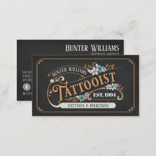 QR Code Professional Black Vintage Tattoo Artist  Business Card