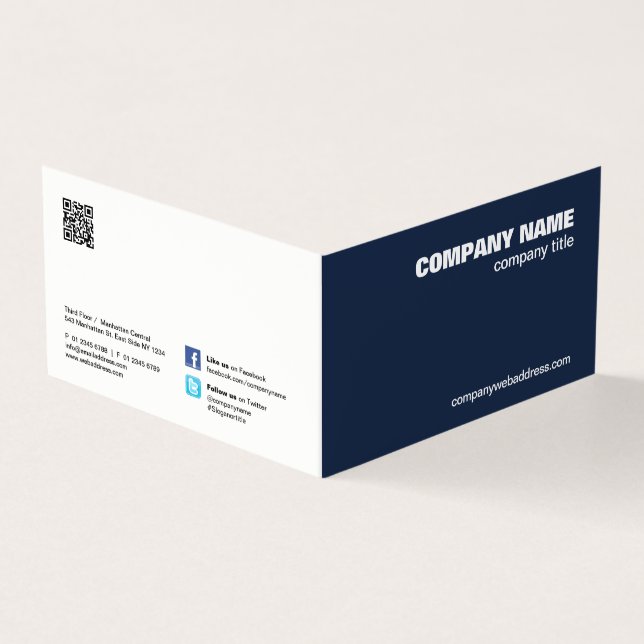 QR Code Professional Company Navy Blue Minimalist Business Card (Outside)
