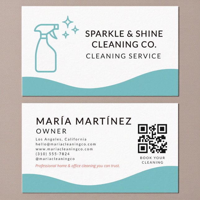 QR Code Professional Maid & House Cleaning Service Business Card (Creator Uploaded)