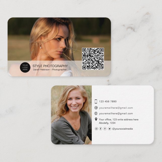 QR code professional modern photographer photo Business Card (Front/Back)