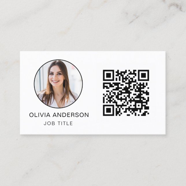 QR Code Professional Photo Black White Business Bu Business Card (Front)