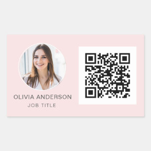 QR Code Professional Photo Blush Pink Rectangular Rectangular Sticker
