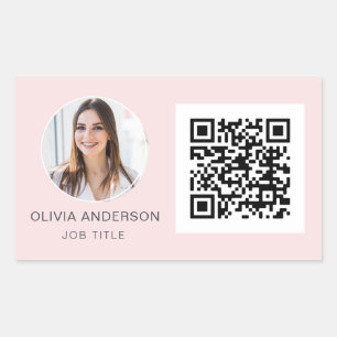 QR Code Professional Photo Blush Pink Rectangular  Sticker