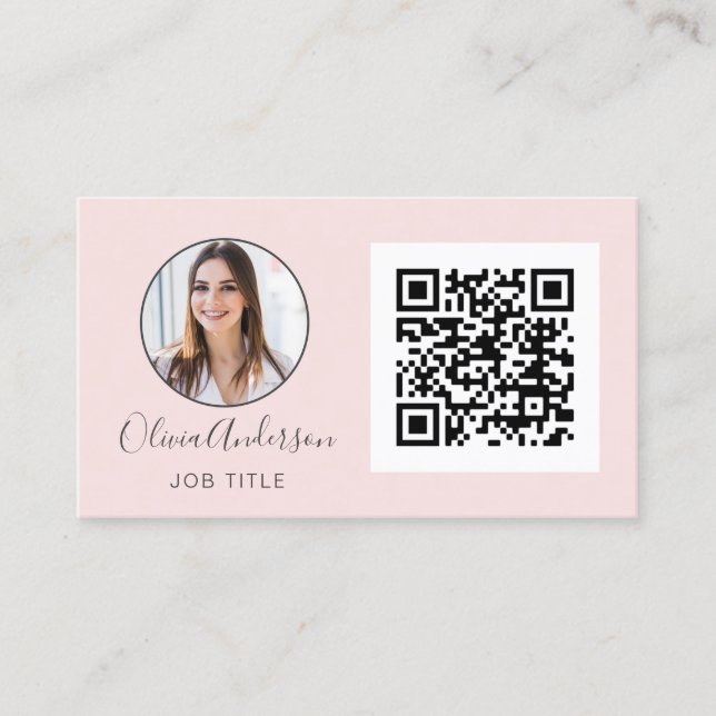 QR Code Professional Photo Blush Pink Rose Gold Business Card (Front)