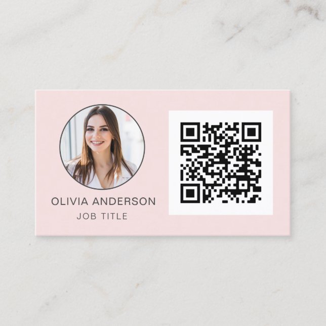 QR Code Professional Photo Blush Pink Rose Gold Business Card (Front)