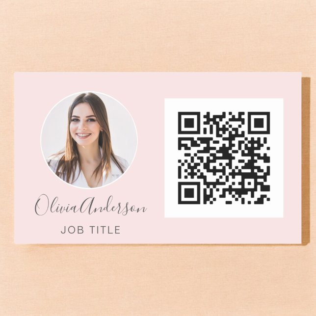 QR Code Professional Photo Blush Pink Rose Gold Re Rectangular Sticker (Creator Uploaded)