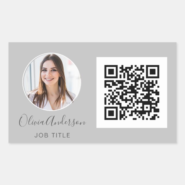 QR Code Professional Photo Grey Business Card Rectangular Sticker (Front)