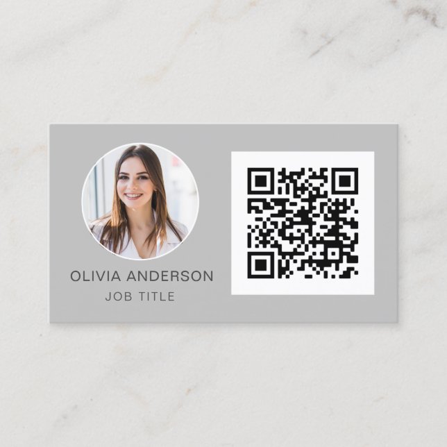 QR Code Professional Photo Silver Grey Business Ca Card (Front)