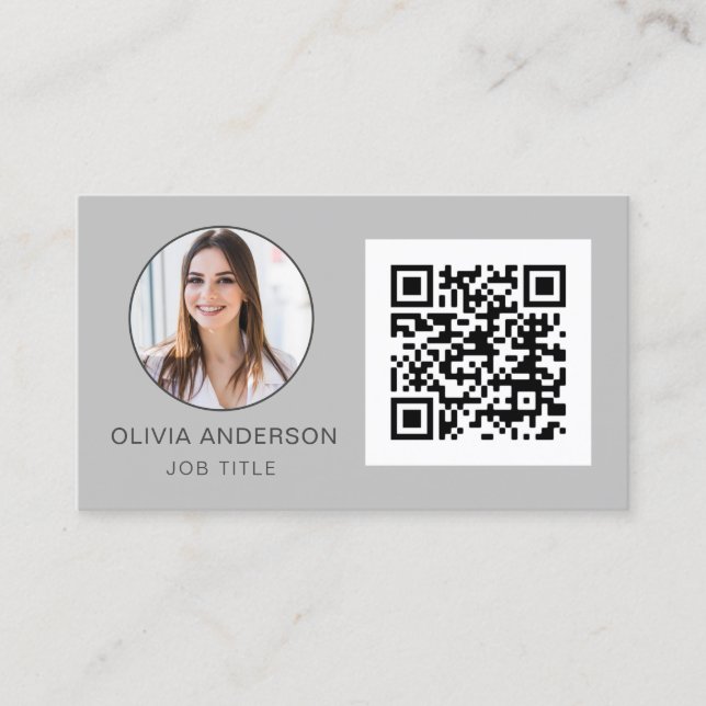 QR Code Professional Photo Silver Grey Business Card (Front)