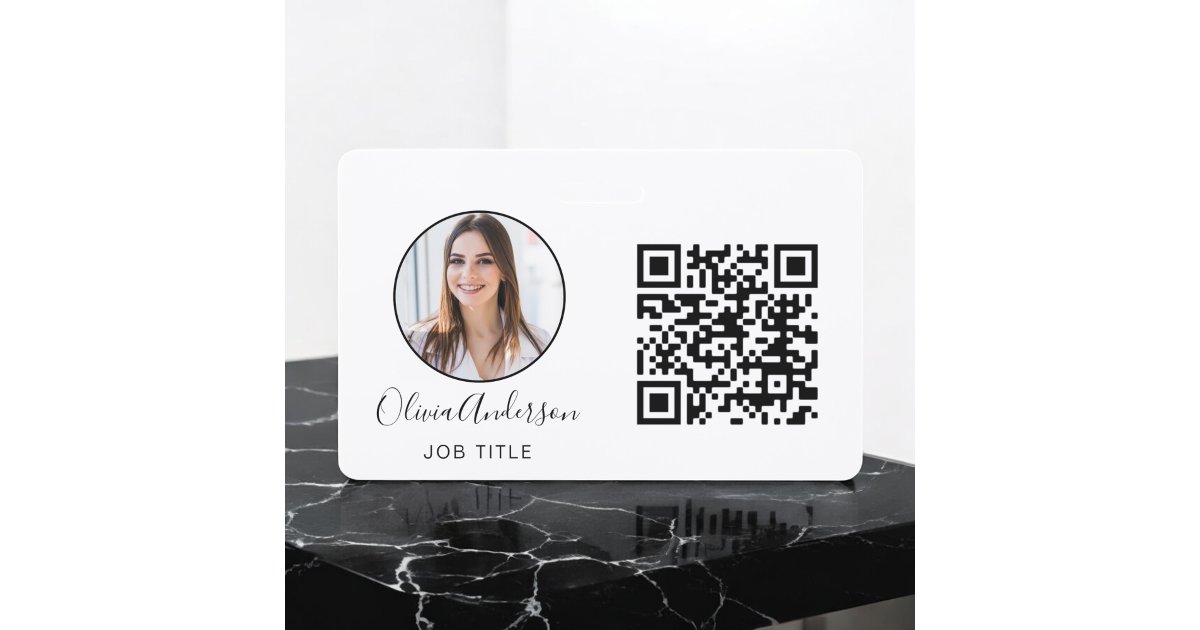Identification Code Examples Card QR Code Professional Photo White Business Card Bad ID Badge | Zazzle