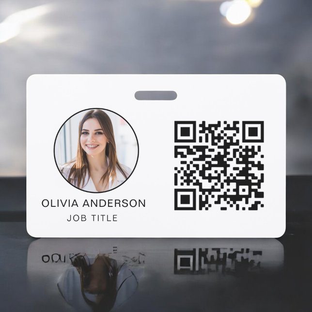 QR Code Professional Photo White Business Card ID Badge (Creator Uploaded)