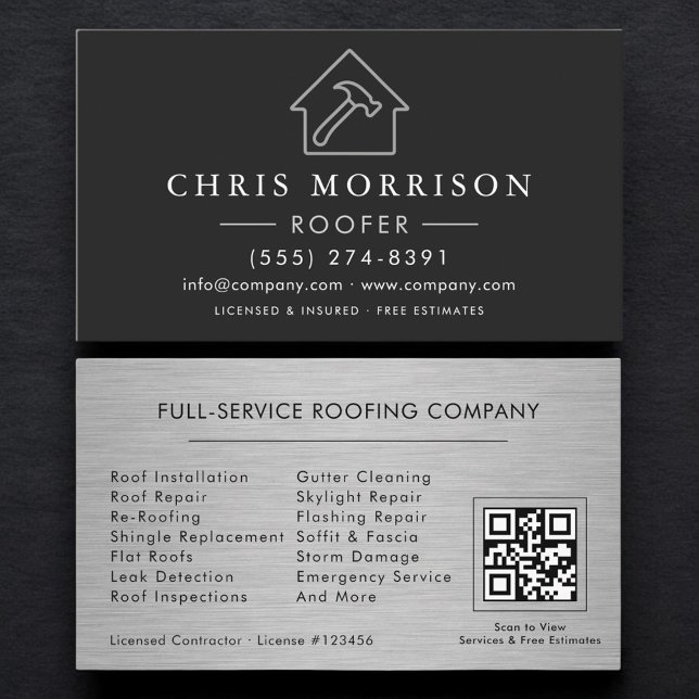 QR Code Professional Roofing Services  Business Card (Creator Uploaded)