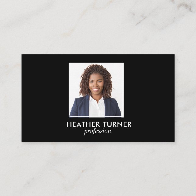 QR CODE  Professional SQUARE Headshot Photo Black Business Card (Front)