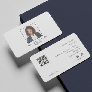 QR CODE Professional SQUARE Headshot Photo WHITE Business Card