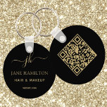 QR Code Promotional Business Name Key Ring<br><div class="desc">Elegant business key chain perfect for makeup artists,  hair stylists,  cosmetologists,  and more! Personalise this design with your initial,  name and title. You can further customise this design by selecting the "Edit Details" button if desired.</div>