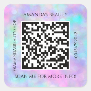 QR Code Promotional Name Contact Holographic  Square Sticker