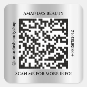 QR Code Promotional Name Contact Web Address Grey Square Sticker