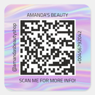 QR Code Promotional Name Contact Web Holograph  Square Sticker