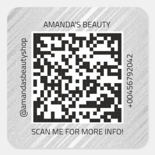 QR Code Promotional Name Contact Web Kraft Silver Square Sticker