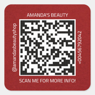 QR Code Promotional Name Contact Web Natural Red Square Sticker