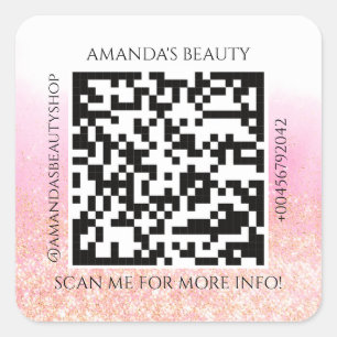 QR Code Promotional Name Contact Web PIn Glitter Square Sticker
