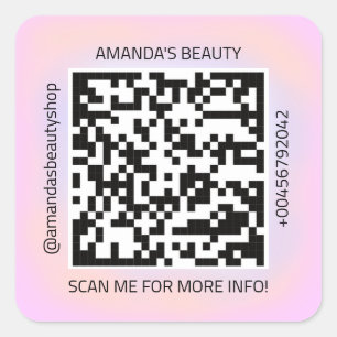 QR Code Promotional Name Contact Web Purple Pink Square Sticker