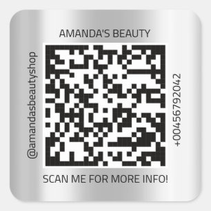 QR Code Promotional Name Contact Web Silver Grey Square Sticker