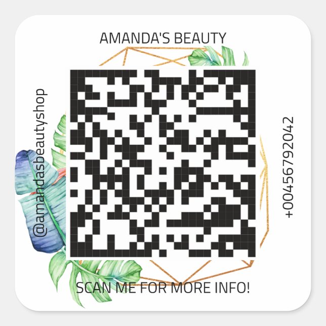 QR Code Promotional Name Contact Web Tribal Gold Square Sticker (Front)