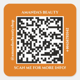 QR Code Promotional Name Web Orange Square Sticker