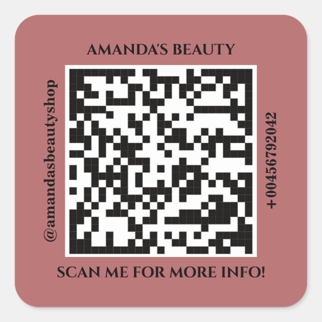 QR Code Promotional Name Web Red Square Sticker (Front)