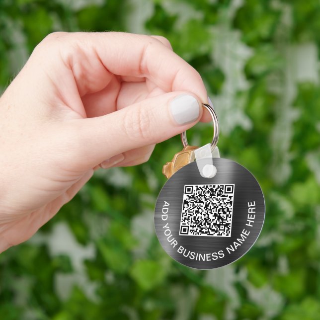 QR Code Promotional Silver Grey Logo Key Ring (Hand)