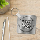 QR Code Promotional Silver Key Ring<br><div class="desc">Simple promotional keychain for your business or organisation with a brushed silver faux metallic background. Add your QR code or logo and two lines of customised text,  such as your company name,  slogan,  thank you,  or leave blank.</div>