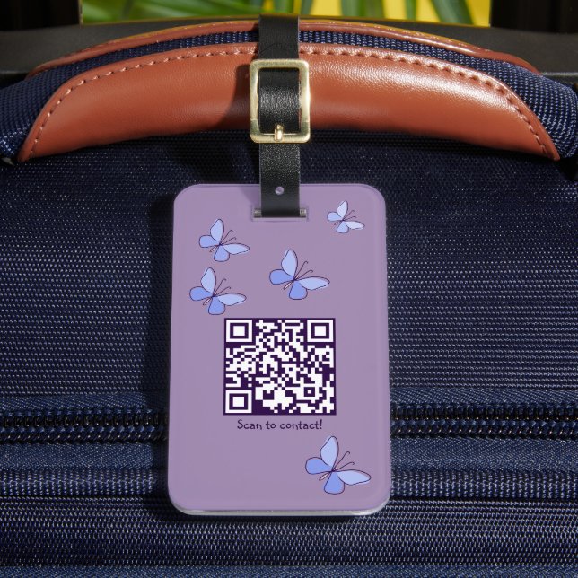 QR code Purple-Blue Butterflies Luggage Tag (Front Insitu 2)