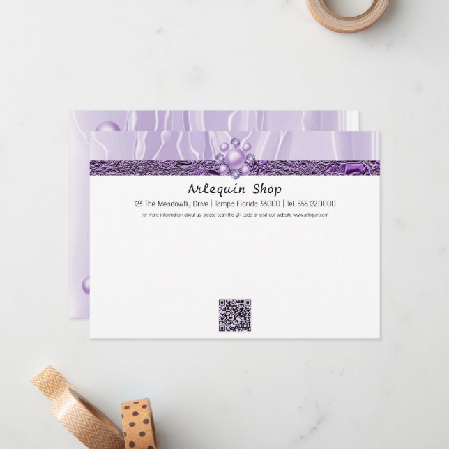 QR Code Purple Silk & Foil Business Card (Front/Back In Situ)