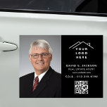 QR Code Real Estate Agent Black Logo Photo Car Magnet<br><div class="desc">Create a polished, professional look with this Real Estate Agent Black Logo Photo Car Magnet. This customisable magnet prominently displays your logo, contact information, and a photo, ensuring high visibility while you’re on the go. Ideal for realtors, it’s a sleek and convenient way to advertise your services, promote your brand,...</div>