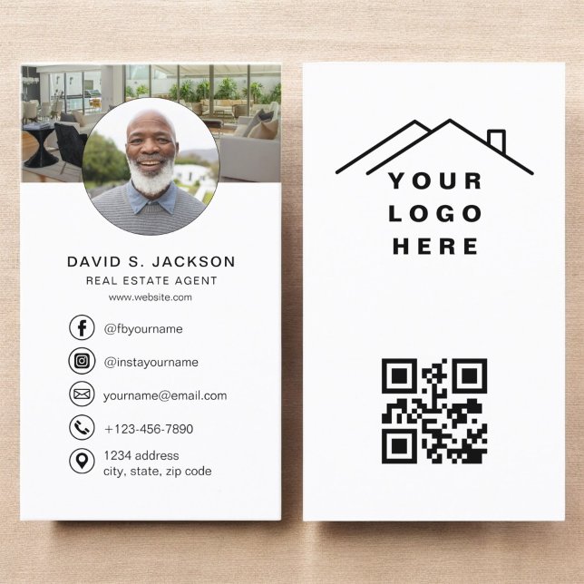 QR Code Real Estate Agent Photo Logo Business Card (Creator Uploaded)
