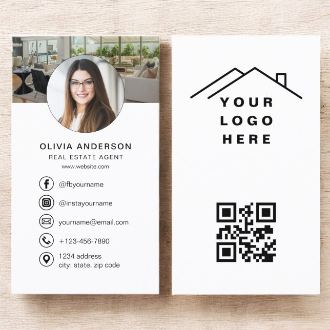 QR Code Real Estate Agent Photo Logo Business Card (Creator Uploaded)