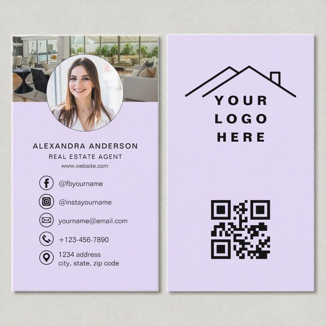 QR Code Real Estate Agent Purple Photo Logo Business Card (Creator Uploaded)