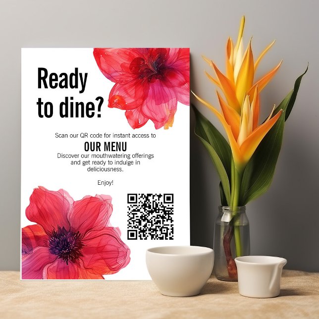 QR code Red Anemone Dreamscape Wedding Menu (Stunning QR code Red Anemone Dreamscape Wedding Menu with custom text at the back.)
