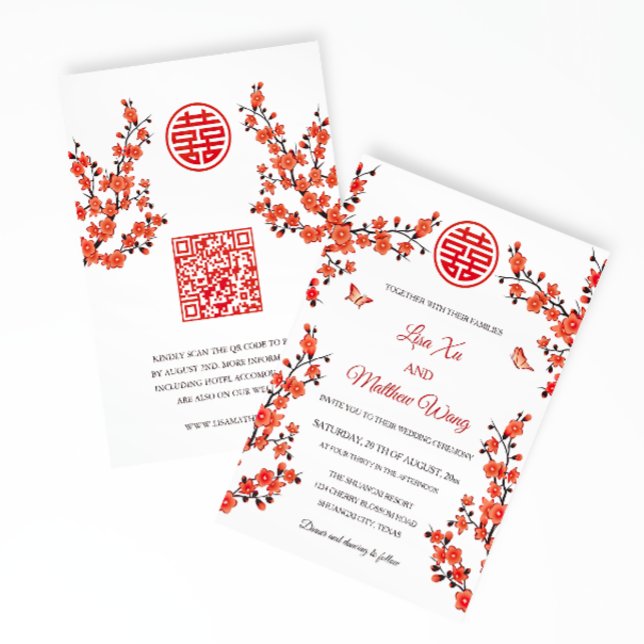  QR Code | Red  Blossom | Chinese Wedding  Invitation (Creator Uploaded)
