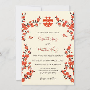 QR Code Red Cherry Blossom   Chinese Wedding Invitation