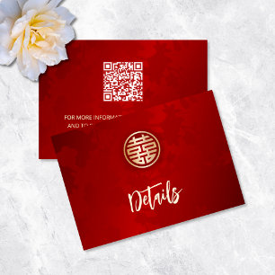 QR Code Red Chinese Wedding Details Enclosure Card