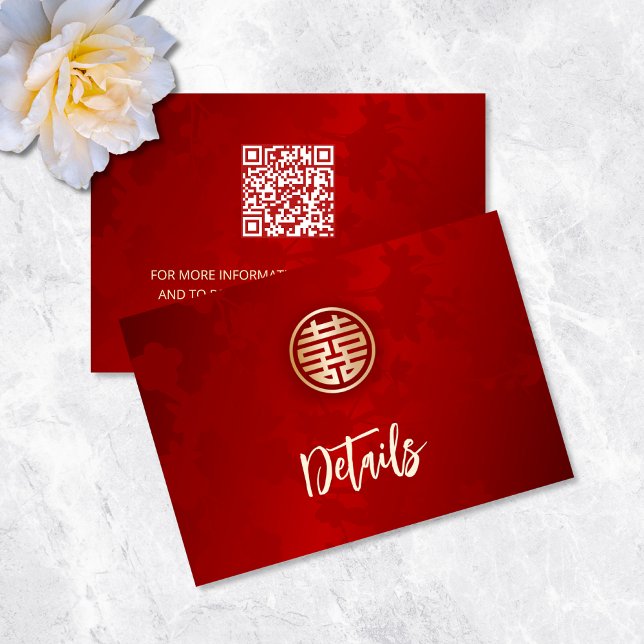 QR Code | Red Chinese Wedding Details Enclosure Card (Creator Uploaded)