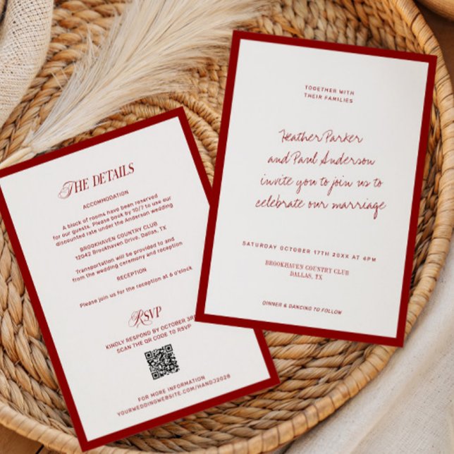 QR Code Red Classic Minimalist Wedding Invitation (Creator Uploaded)