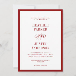 QR Code Red Classic Simple Wedding Invitation
