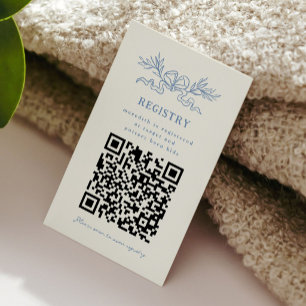 QR Code Registry Blue Ribbon Baby Shower Enclosure Card