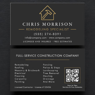 QR Code Remodeling Specialist Construction Business Card