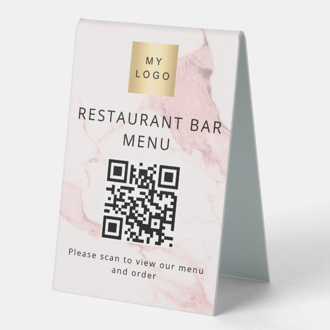 QR code restaurant cafe bar scan menu pink marble (Front)