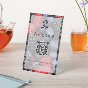 QR code restaurant diner food menu Pedestal Sign